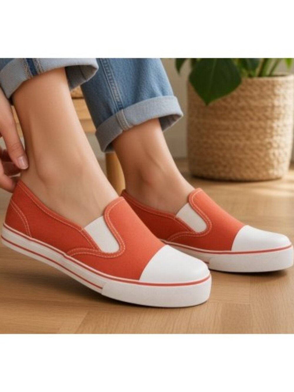 Coral Square Toe TOTES Slip On Canvas Sneakers Ladies Size 8